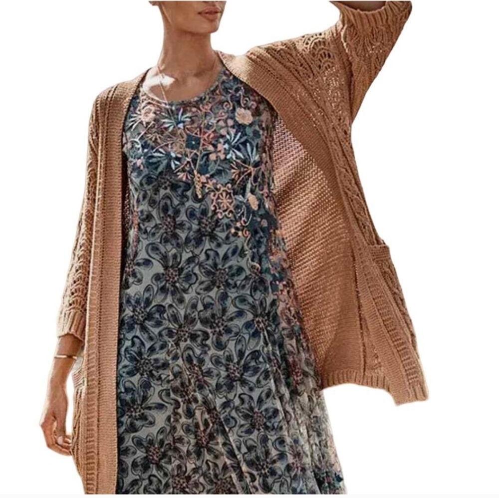 Johnny Was Calme brown Inspiration boho open knit cardigan sweater